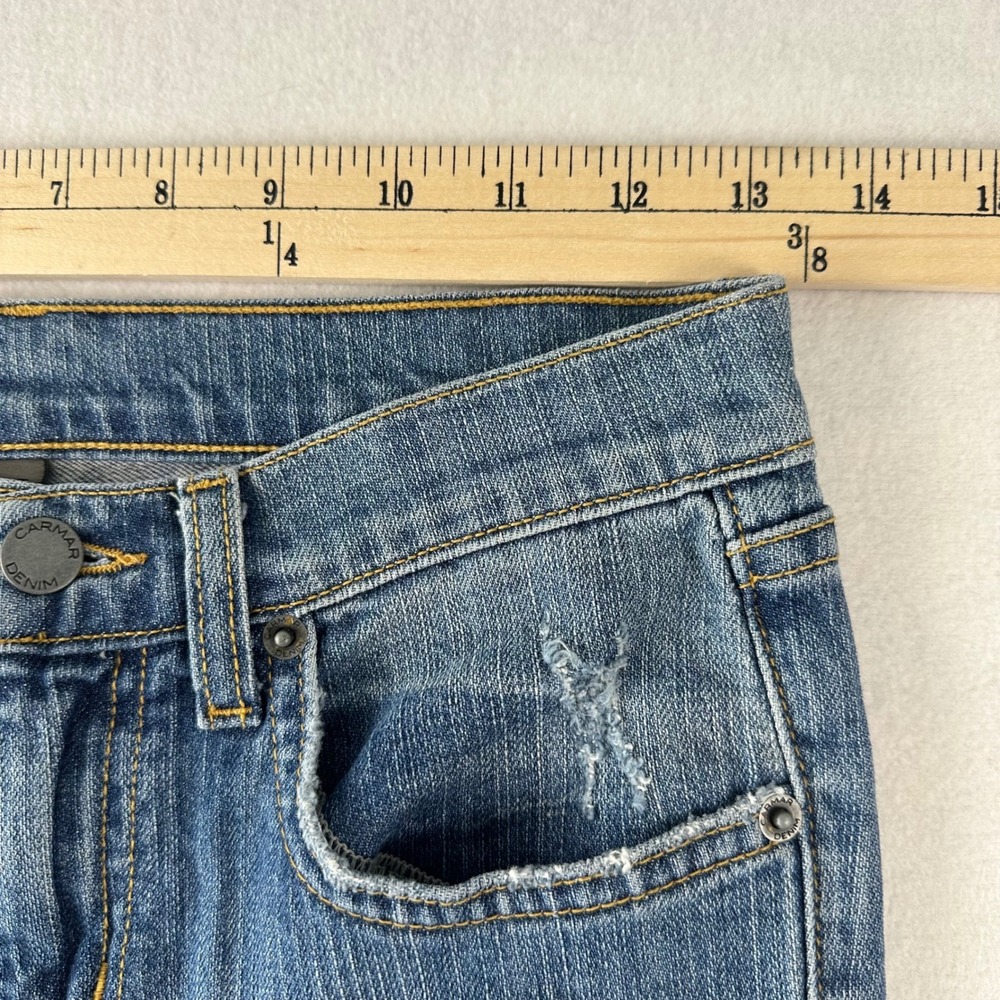 Carmar Denim Distressed Red Star Patch Skinny Jeans Blue Medium Wash Size 25 - Picture 2 of 10